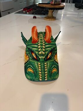 Monster Jan - Kids Green Dragon Reptile Visor with Orange Horn Accents
